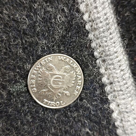 Giesswein Charcoal Gray Pure New Wool Jacket Blazer Silver Coin Buttons Vintage - Picture 13 of 14
